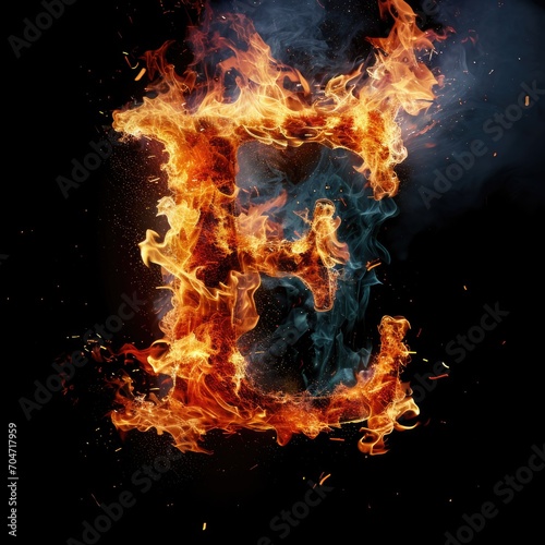 Capital letter E with fire growing out