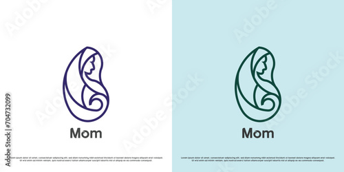 Pregnant mother logo design illustration. line art of the people pregnant woman, motherhood woman carrying a fetus. Simple icon symbol of child birth minimal modern elegant warm smooth calm soft.