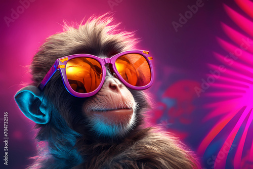Cute Animal Portraits in sunglasses, bold color animation stills, AI Generative