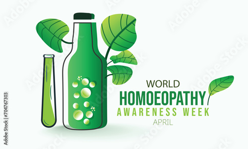 World homoeopathy awareness week. background, banner, card, poster, template. Vector illustration. 