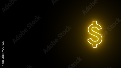 Neon glowing dollar icon. Dollar neon sign. 3D Dollar icon. Illustration of a neon dollar sign isolated on a black background.