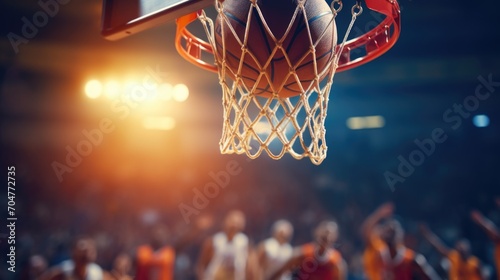 Basketball hoop and ball, Scoring a winning field goal at a basketball game. Generative ai