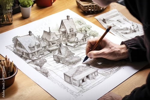 Person drawing architectural house plans.