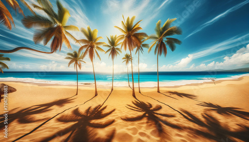 palmeras en verano en una playa de méxico in the summer.