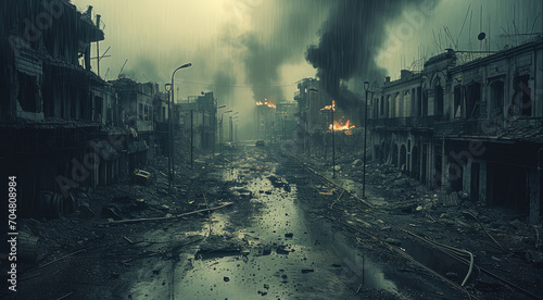 The devastated streets in the aftermath of the insurrection. Generative AI.