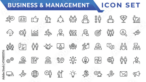 Business people, human resources, office management - thin line web icon set. Outline icons collection