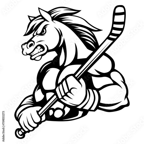 Angry Horse. hockey team logo. Horse mascot, emblem of a Horse on a white background. Horse vector illustration. black-and-white version