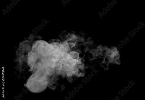 Top View of Wispy and very Swirly White Medium Sized Smoke cloud on black