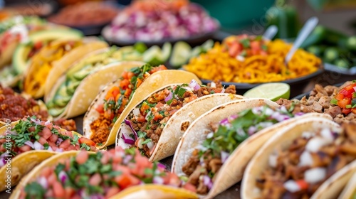 Colorful Assortment of Mexican Tacos with Fresh Ingredients
