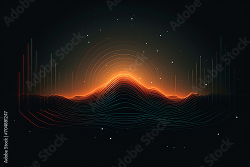 Graphic resources concept. Abstract colorful spectrum illustration. Various vivid colorful light rays or sound waves background with copy space. Grunge retro vintage style on black background