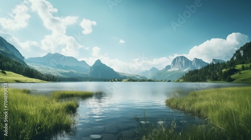 Lake in the mountain panorama.