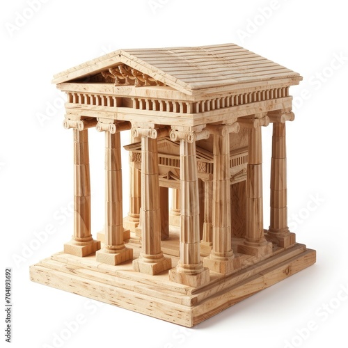 Toy small wooden world architectural landmark Temple of Artemis at Ephesus isolated on white background