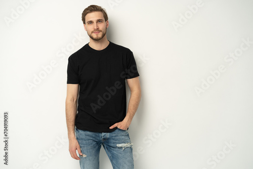 Portrait of happy casual handsome man smiling, Mid adult guy Isolated on white background, copy space