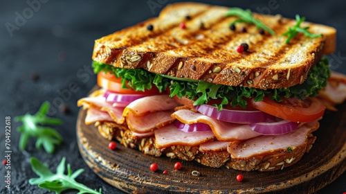 Delicious cured ham sandwiches with lettuce.
