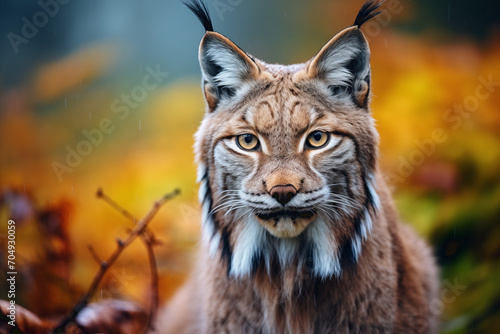 Portrait of an Iberian lynx in the wild looking at camera