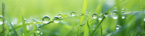 Droplets banner of morning dew on green grass