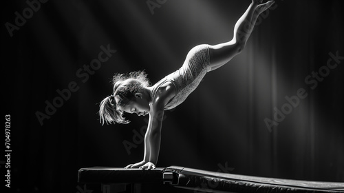 A young girl doing gymnastics. Athletic competitions.