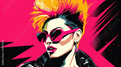 A portrait of a punk woman 80s pop art style art