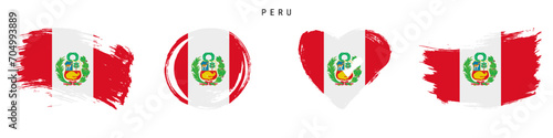 Peru hand drawn grunge style flag icon set. Free brush stroke flat vector illustration isolated on white
