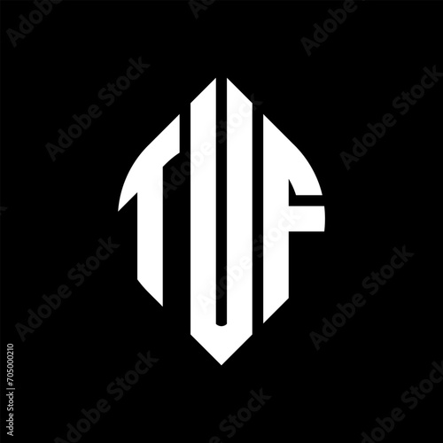 TUF circle letter logo design with circle and ellipse shape. TUF ellipse letters with typographic style. The three initials form a circle logo. TUF circle emblem abstract monogram letter mark vector.