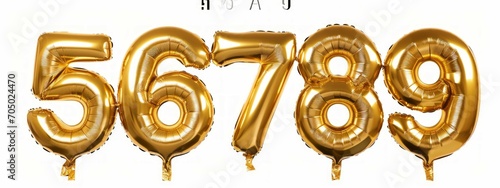Set of golden balloon numbers set, isolated on white background. 