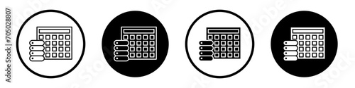 Data table icon set. Technology business excel chart vector symbol in a black filled and outlined style. Database spreadsheet sign.