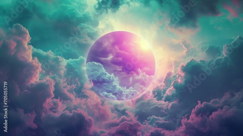 Surreal portal in the sky surrounded by vibrant clouds, ideal for sci-fi or fantasy themes.