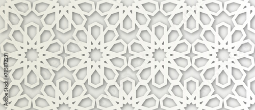 Islamic Ornament Vector. White soft grey background. Light shadow 3d ramadan eid arabic geometric pattern elements motif.