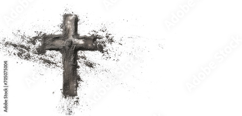 Ashes cross on white background. Ash Wednesday and the Easter holiday symbol