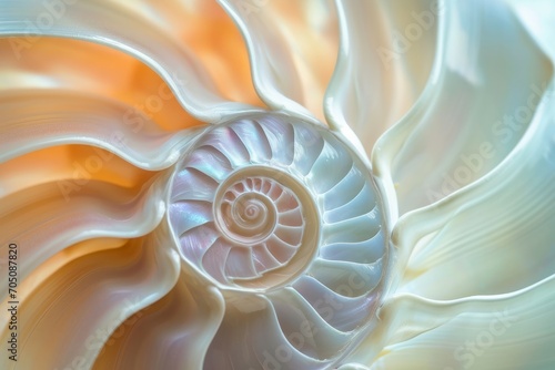Chambered Nautilus Shell Detail. Intricate details and patterns of a chambered nautilus shell captured in a close-up.