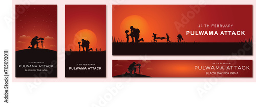 Pulwama attack, Black Day, of India 14 February, Pulwama attack poster, Poster, on the Indian army. vector illustration, graphic art, post, design, CRPF Jawans. India, new, story, banner, web,