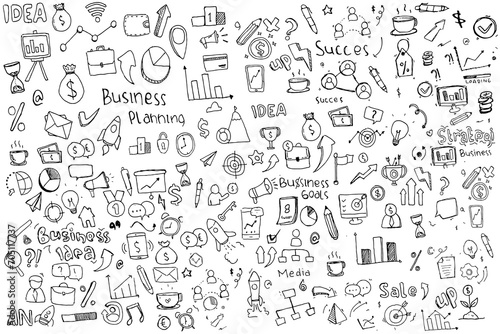 doodle art business hand drawn vector simple. with flowchart, statistic and element component business.
