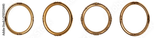 Set of Antique round oval gold picture mirror frame isolated on transparent background