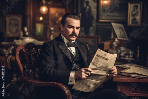 man in victorian times reading a new newspaper