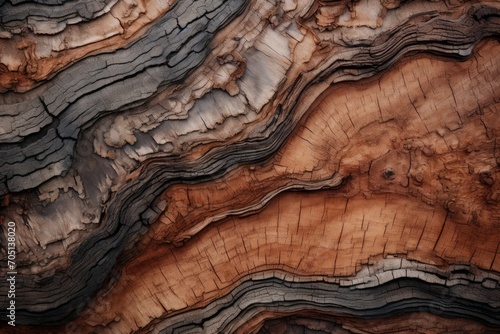Photo of the textures of a piece of tree bark. Generative AI