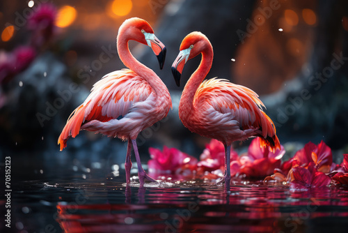Cute Flamingo Pink Feathered Beauty in Closeup Generative AI
