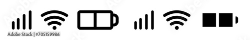Status Bar Line Icon Set. iPhone battery signal wifi and notification bar symbol in black and blue color.