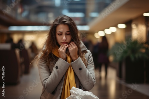 young caucasian woman with allergic rhinitis