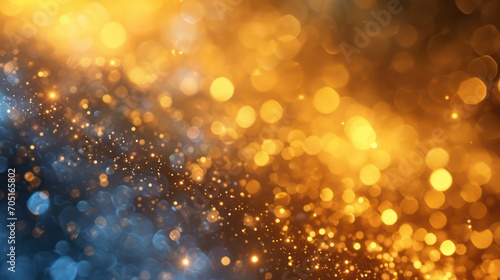 A luxurious background featuring golden and blue hues adorned with sparkles