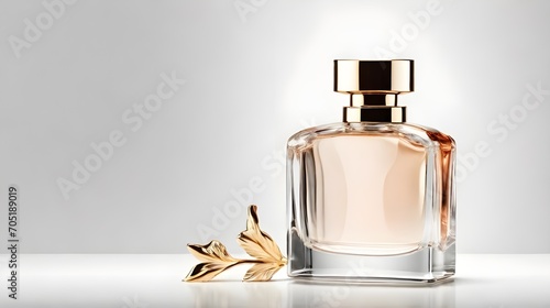 International Fragrance Day March 21. Closeup women's Perfume bottle isolated on white background with copy space for text. Product Photography concept. Perfume bottle luxury design for banner, poster
