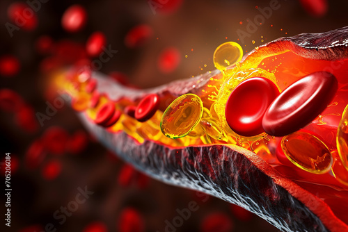 Fat and cholesterol in human blood vein cell create with AI Generative