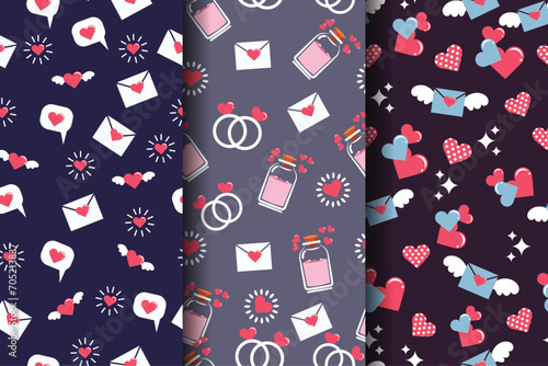 set of love seamless patterns for backgrounds, fabrics, wrapping, wallpaper, backdrops, etc 