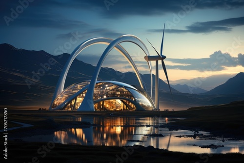 Assembly of wind turbines in park, uniting technology and nature., generative IA