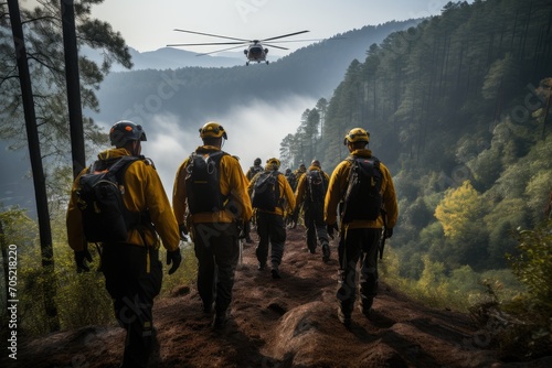 Rescue team descends from helicopter in urgent operation., generative IA