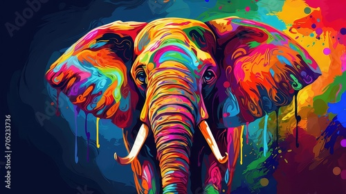 Colorful vector illustration of an elephant's head on a colorful background