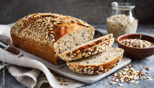 a loaf of sliced bread with oats and flax seeds