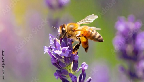 the bee apis mellifera collects nectar from lavender banner photo