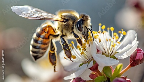 a bee collects honey from a flower