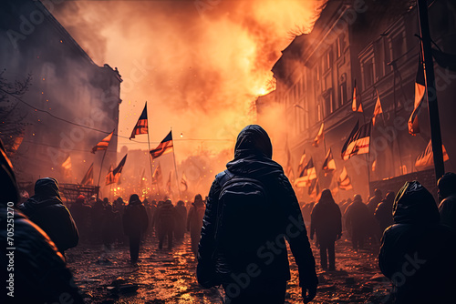 People waving Ukrainian flags at a rally for peace.