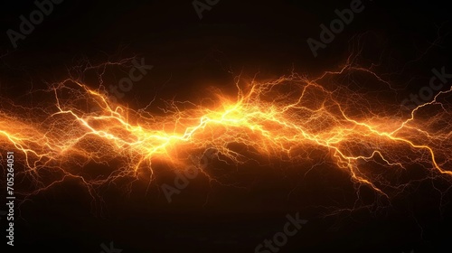 Isolated realistic orange electrical lightning strike 